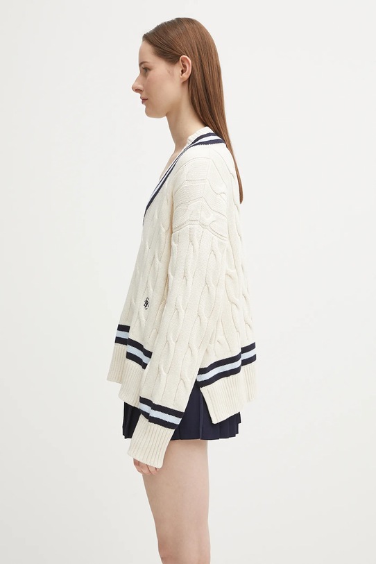 Sporty & Rich sweter bawełniany Src Cableknit V-Neck WS011602302WH38 beżowy SS25