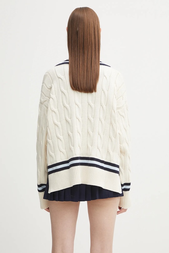 Odzież Sporty & Rich sweter bawełniany Src Cableknit V-Neck WS011602302WH38 beżowy