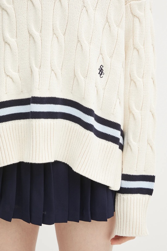 Sporty & Rich sweter bawełniany Src Cableknit V-Neck beżowy WS011602302WH38