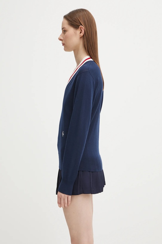 Sporty & Rich sweter wełniany Src Cableknit V-Neck WS070602302BL117 granatowy SS25