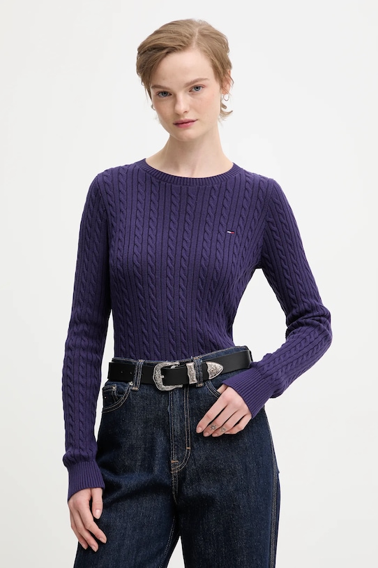 Бавовняний светр Tommy Jeans бавовна фіолетовий DW0DW22165