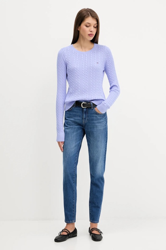 Βαμβακερό πουλόβερ Tommy Jeans DW0DW22165 μωβ AW25
