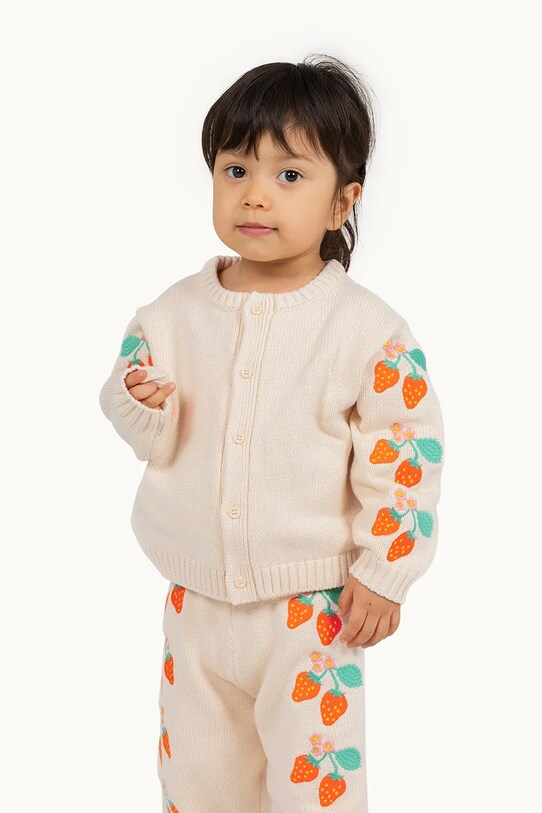 Tinycottons baba pamut kardigán STRAWBERRIES BABY CARDIGAN közepesen vastag bézs SS25.302