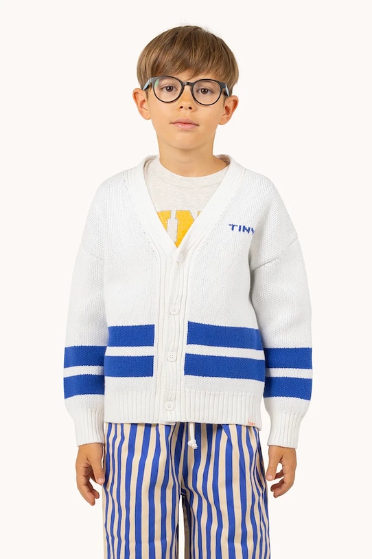 Tinycottons cardigan din bumbac pentru copii STRIPES CARDIGAN uni bej SS25.334