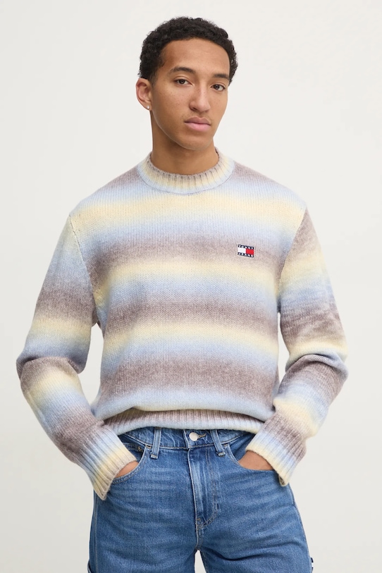 Πουλόβερ Tommy Jeans με μείγμα μαλλιού μπλε DM0DM20298
