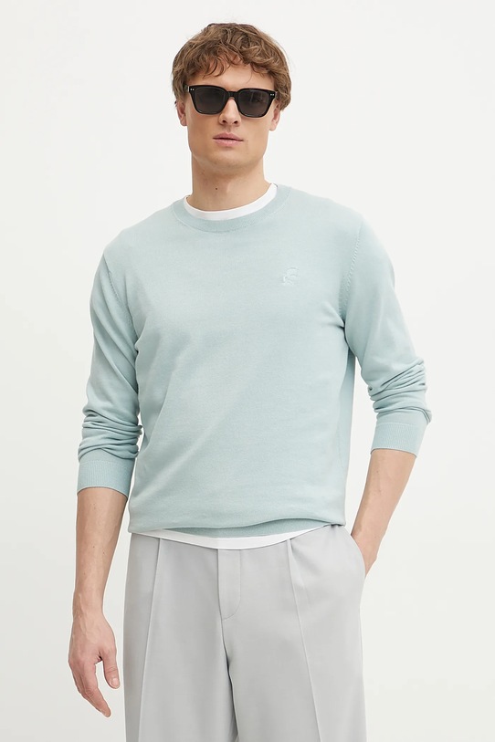 Bavlněný svetr Karl Lagerfeld kulatý tyrkysová 551301.655088