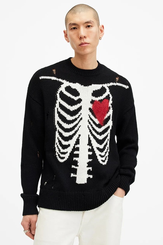 Βαμβακερό πουλόβερ AllSaints HEARTCAGE απλικέ μαύρο M027KB