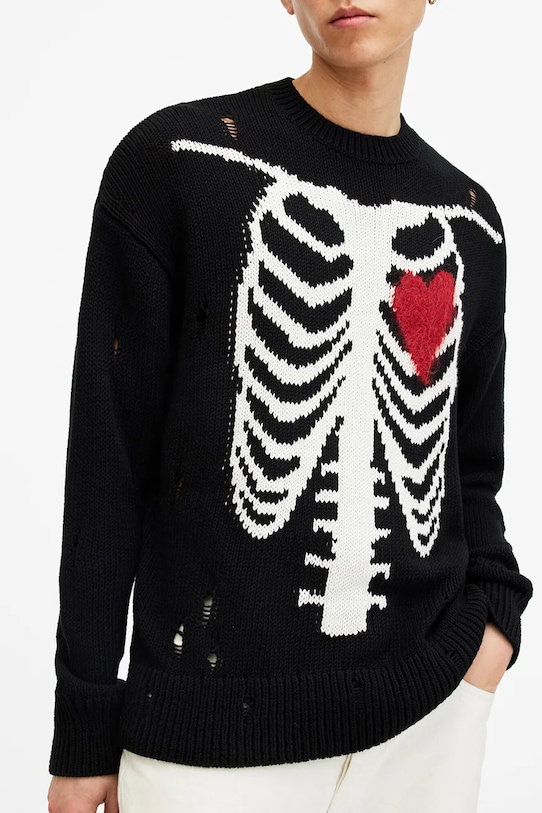Βαμβακερό πουλόβερ AllSaints HEARTCAGE M027KB μαύρο SS25