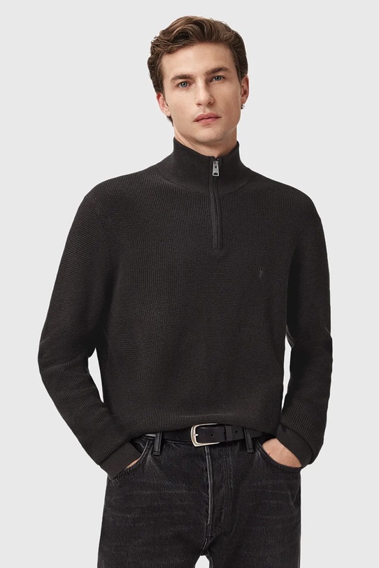AllSaints sweter z dodatkiem wełny ASPEN półgolf brązowy M090KB