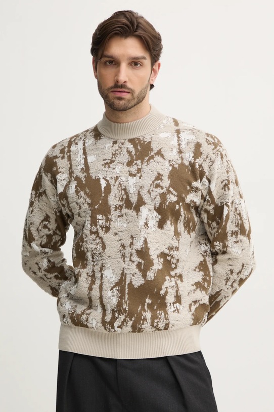 Svetr z vlněné směsi Boss Orange kulatý béžová 50531504