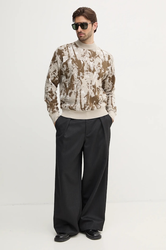 Svetr z vlněné směsi Boss Orange 50531504 béžová SS25