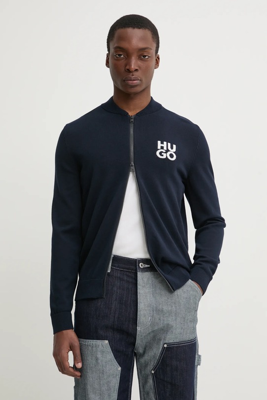 HUGO kardigan bawełniany bawełna granatowy 50531819