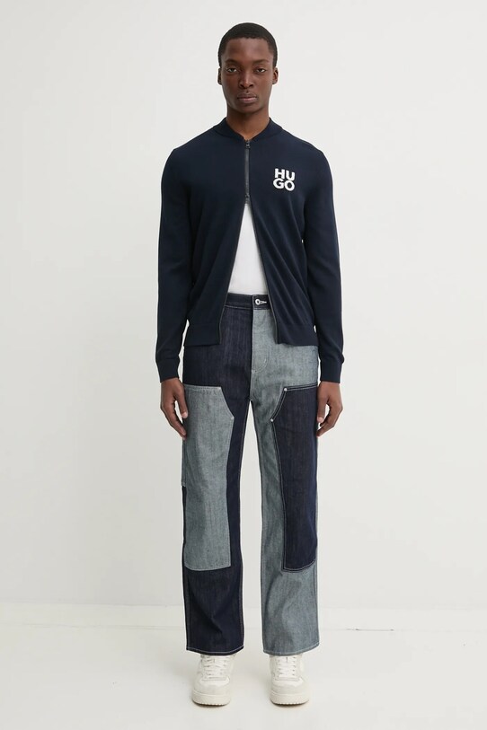 HUGO cardigan din bumbac 50531819 bleumarin SS25
