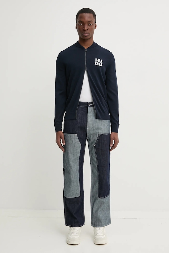 HUGO kardigan bawełniany 50531819 granatowy SS25