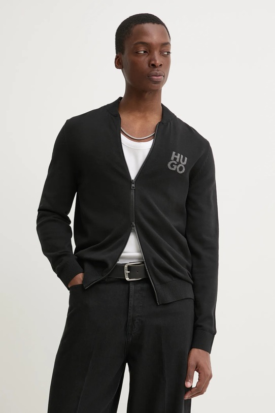 HUGO kardigan bawełniany bawełna czarny 50531819