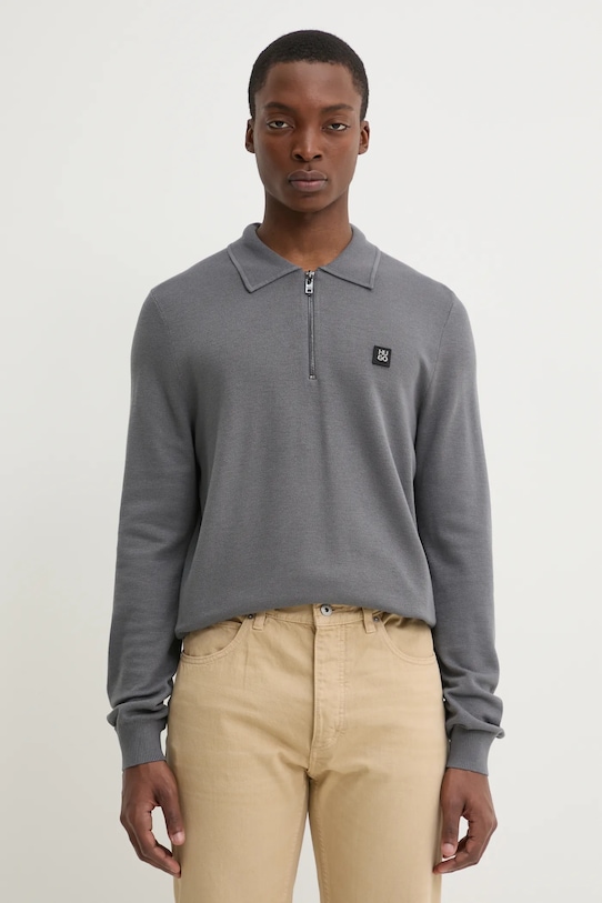HUGO sweter z domieszką wełny zapinany szary 50533346