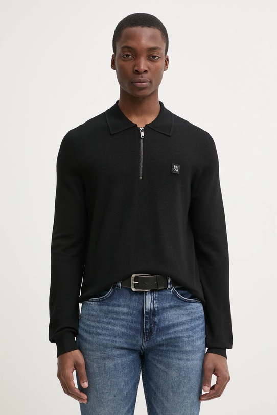 Sveter s prímesou vlny HUGO s prímesou vlny čierna 50533346