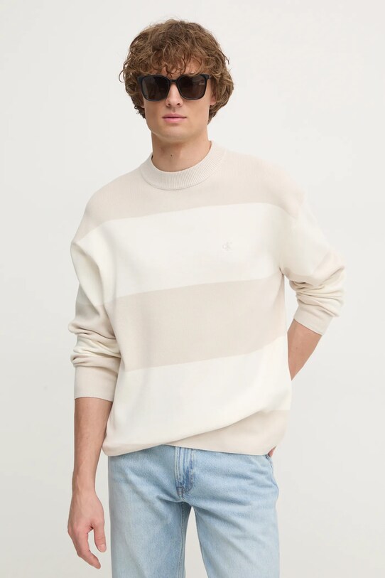 Бавовняний светр Calvin Klein Jeans бавовна бежевий J30J326741