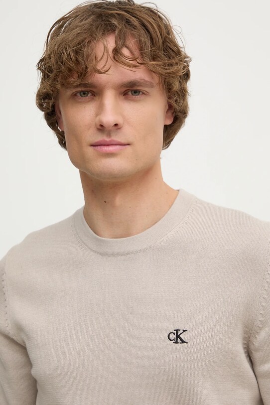 Bavlnený sveter Calvin Klein Jeans béžová J30J326745