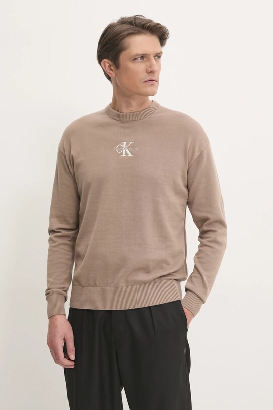 Хлопковый свитер Calvin Klein Jeans коричневый J30J327404