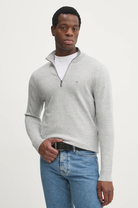 Sveter Calvin Klein melanž sivá K10K114120