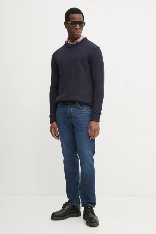 Βαμβακερό πουλόβερ Tommy Hilfiger MW0MW37397 σκούρο μπλε SS25