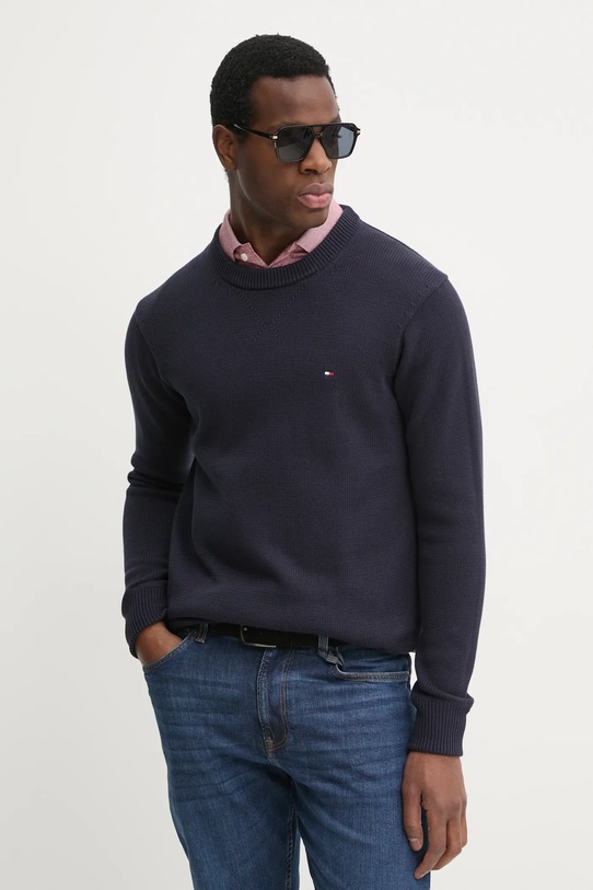 Βαμβακερό πουλόβερ Tommy Hilfiger σκούρο μπλε MW0MW37397