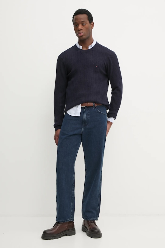 Bavlněný svetr Tommy Hilfiger MW0MW37400 námořnická modř SS25