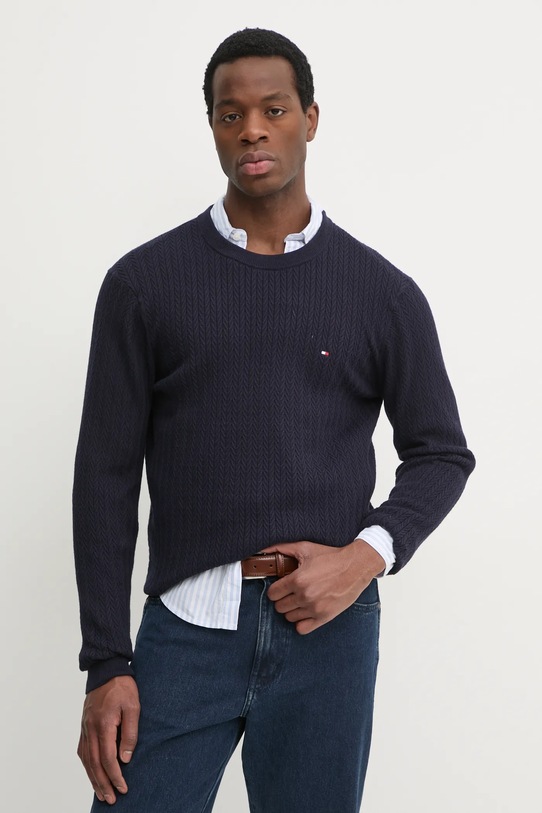 Bavlněný svetr Tommy Hilfiger námořnická modř MW0MW37400