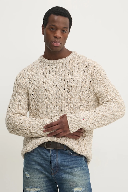 Pamučni pulover Tommy Hilfiger pamuk bež MW0MW37407