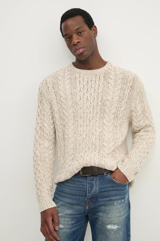 Pamučni pulover Tommy Hilfiger bež MW0MW37407