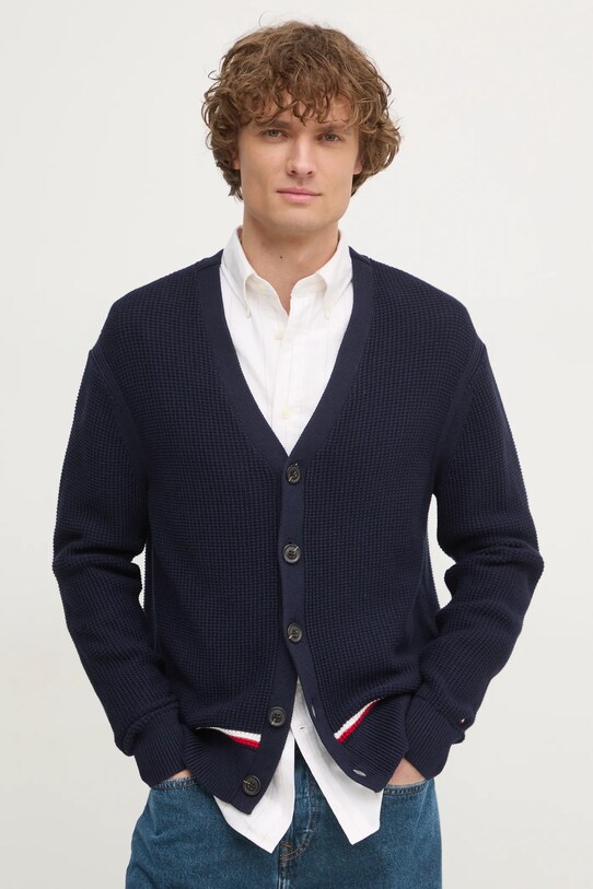 Tommy Hilfiger cardigan din bumbac grosime medie bleumarin MW0MW38087