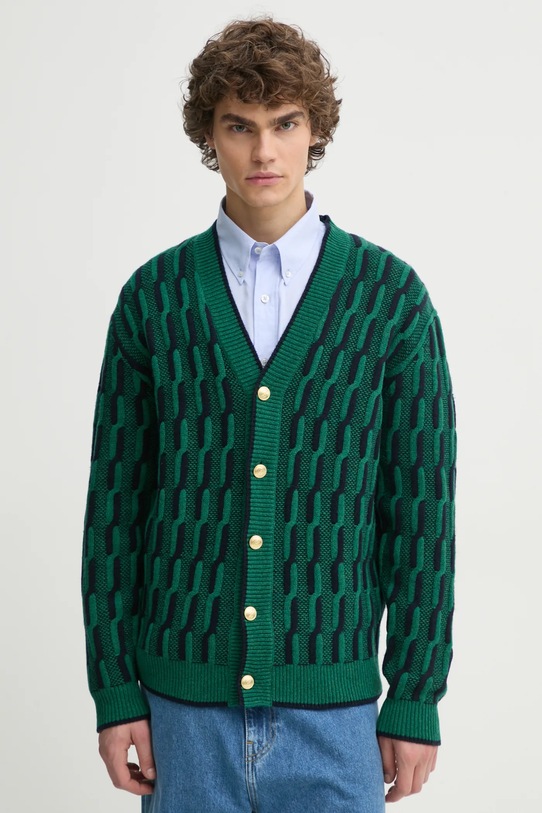 Drôle de Monsieur kardigan wełniany Le Cardigan Torsades Bicolore wełna zielony F.CA150.WO018.DGN