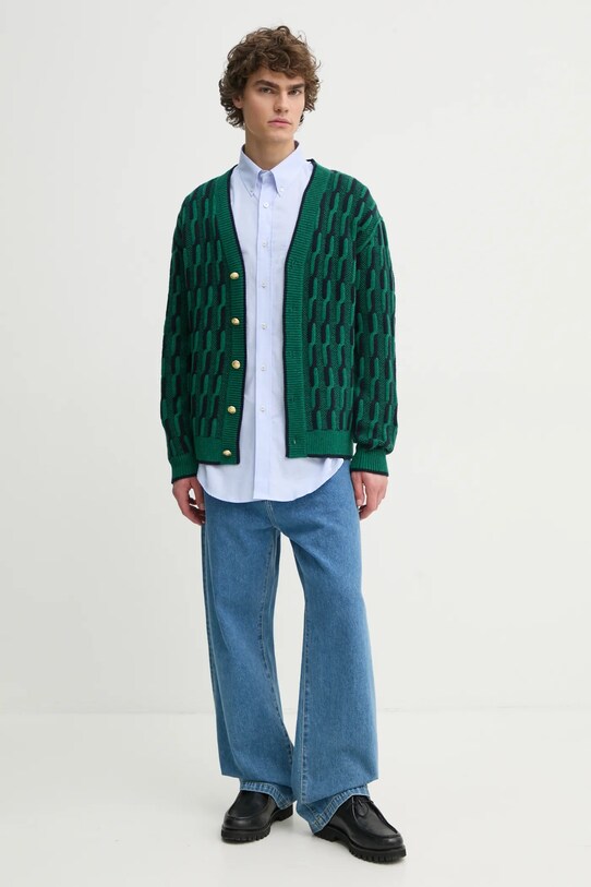 Вовняний кардиган Drôle de Monsieur Le Cardigan Torsades Bicolore F.CA150.WO018.DGN зелений SS25