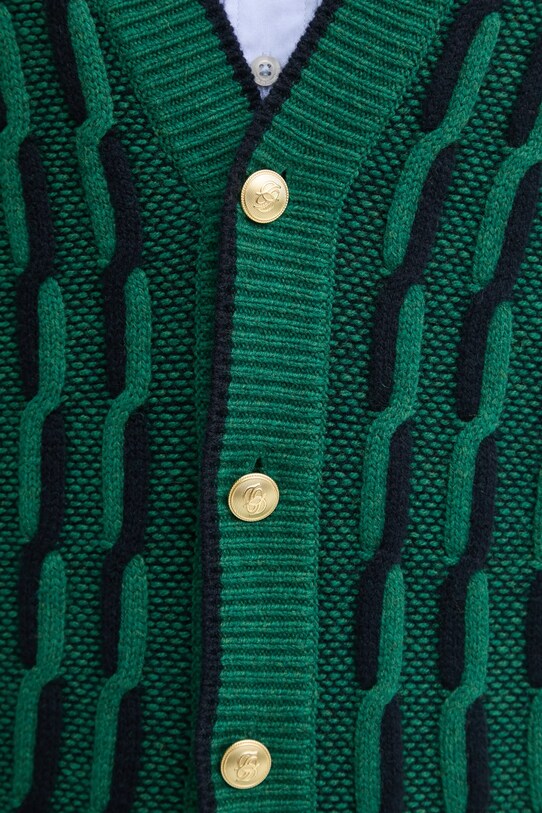 Вовняний кардиган Drôle de Monsieur Le Cardigan Torsades Bicolore F.CA150.WO018.DGN зелений