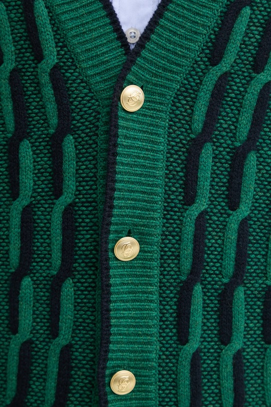 Drôle de Monsieur kardigan wełniany Le Cardigan Torsades Bicolore F.CA150.WO018.DGN zielony