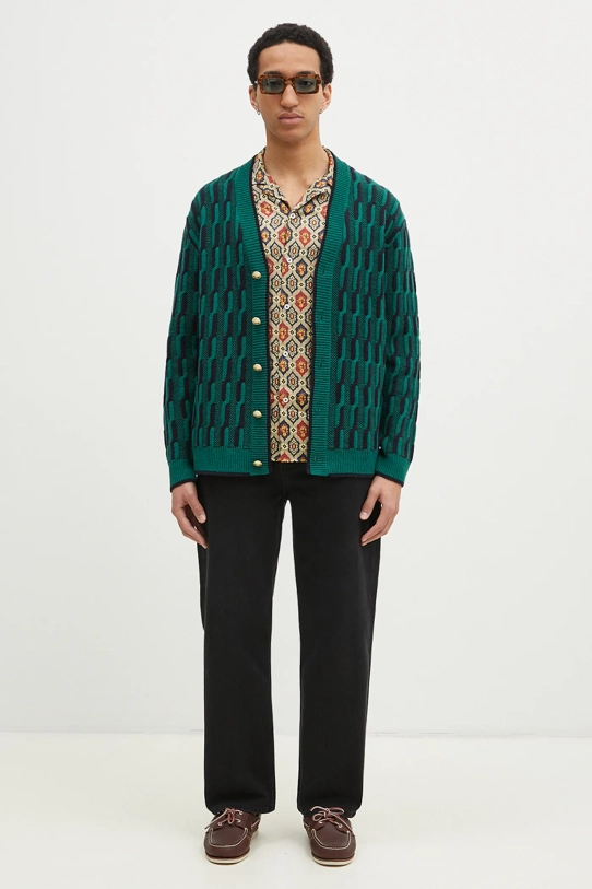 Вълнена жилетка Drôle de Monsieur Le Cardigan Torsades Bicolore F.CA150.WO018.DGN зелен