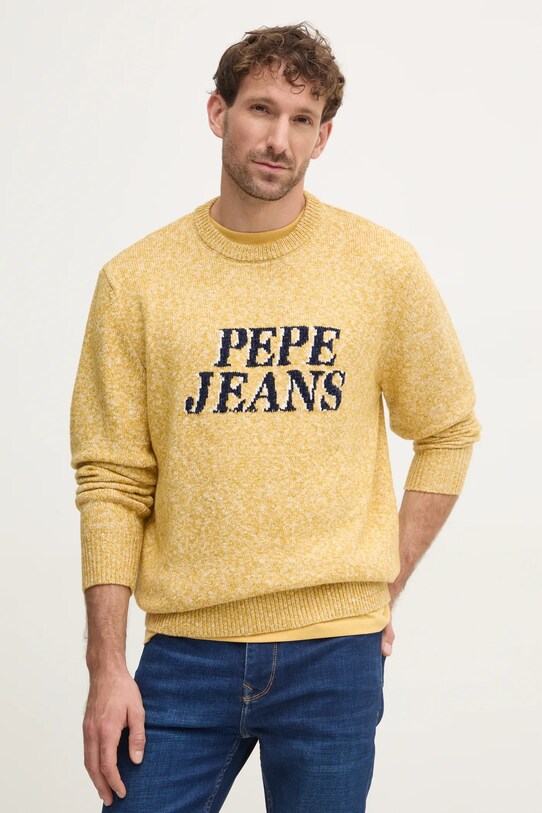 Pepe Jeans sweter z domieszką wełny LUKA okrągły żółty PM702499