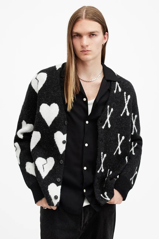 AllSaints cardigan din lana BONEBREAK groase negru M059KB