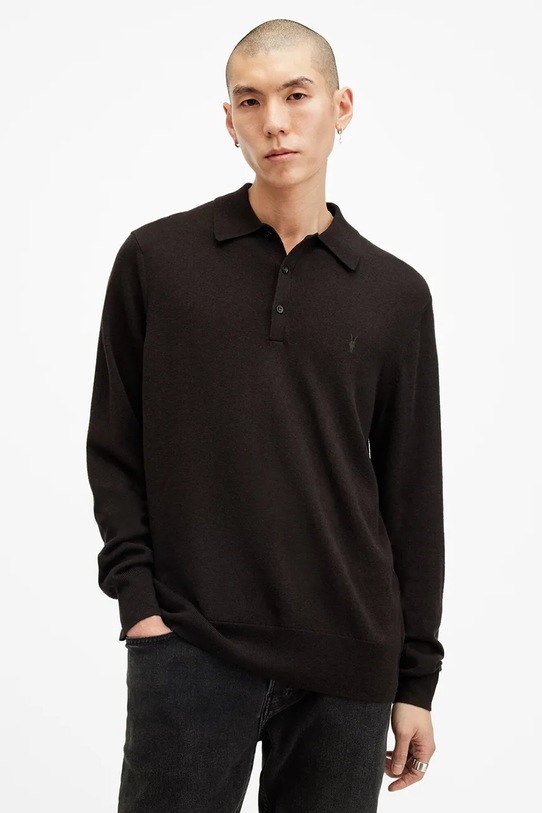 AllSaints maglione in lana KILBURN colletto abbottonato marrone M091KB