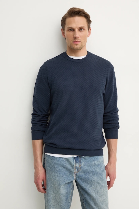 Bavlněný svetr Sisley kulatý námořnická modř 1198S104B