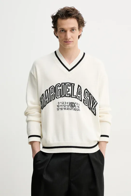 MM6 Maison Margiela pulover din amestec de lana grosime medie bej SH0HN0002.M13085