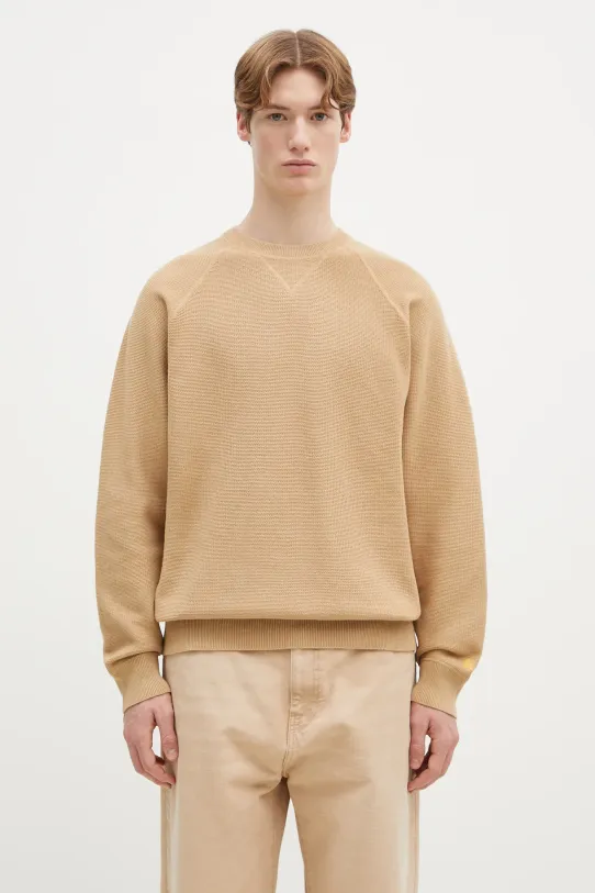Βαμβακερό πουλόβερ Carhartt WIP Chase Sweater απλό μπεζ I028581.2N1XX