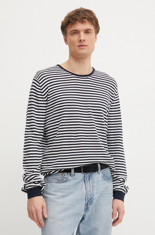 Пуловер с лен Pepe Jeans LAYNE STRIPES овално тъмносин PM702508