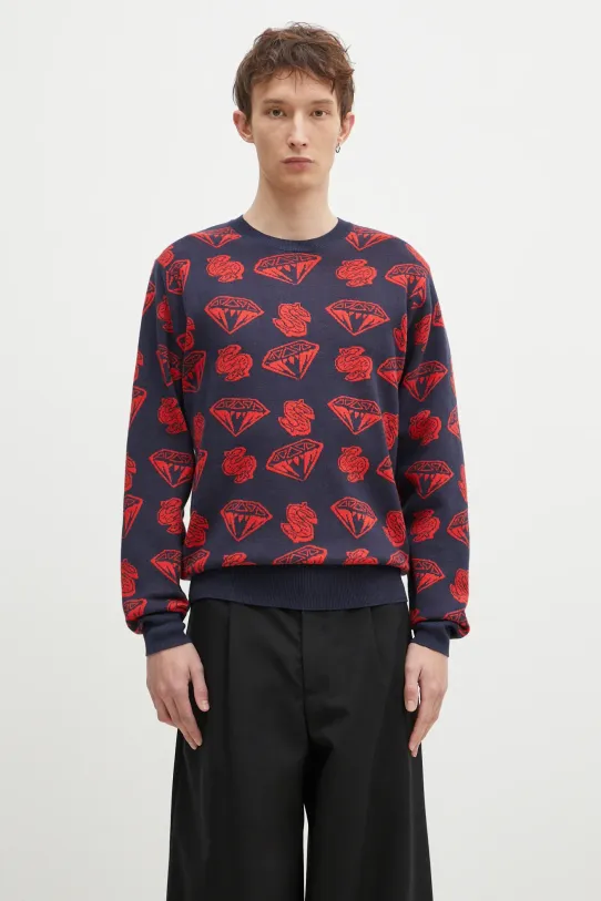 Billionaire Boys Club wool blend jumper Diamonds & Dollars Knitted Jumper medium thickness navy B24223