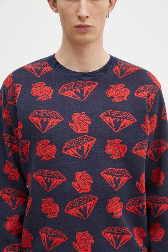 Sveter s prímesou vlny Billionaire Boys Club Diamonds & Dollars Knitted Jumper tmavomodrá B24223