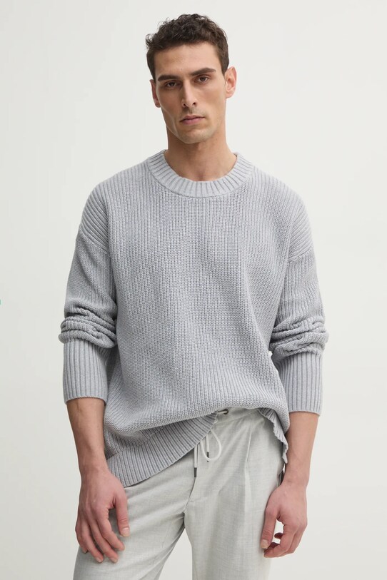 Bavlněný svetr Michael Kors kulatý šedá CR560ELFE5