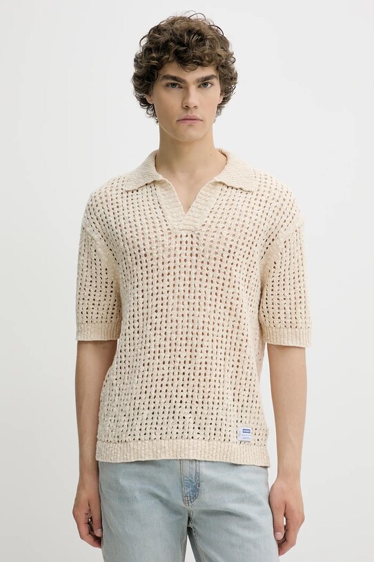 Bavlnené polo tričko Hugo Blue jednofarebný béžová 50536679