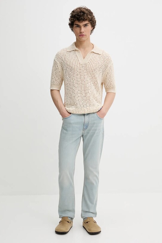 Hugo Blue polo bawełniane 50536679 beżowy SS25