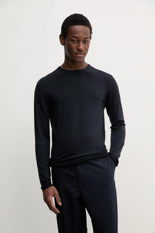 Вовняний светр BARENA VENEZIA Camicia Mola тонкий темно-синій KNU5111.429